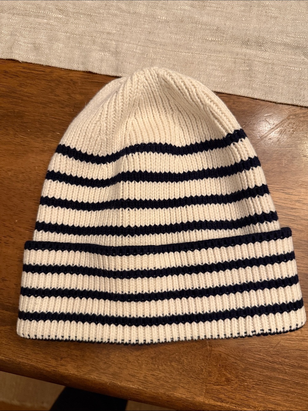 GAP Cream and Navy Striped Knit Beanie